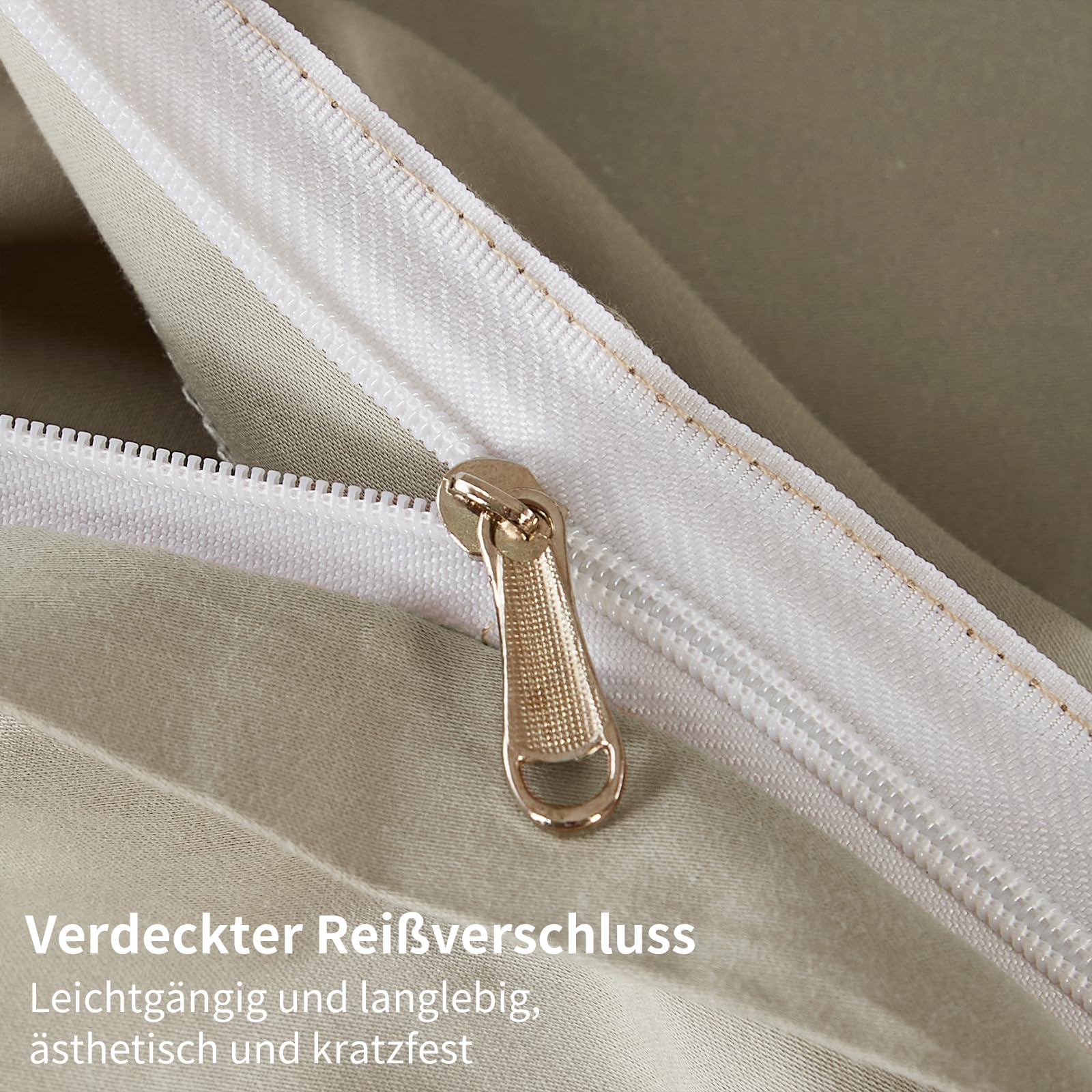 Satin Bettwäsche 220x240 Beige 100% Langstapelige Baumwolle Kühlend Mako Satin Bettwäsche Weich Seidig Atmungsaktiv Seide Bettbezug Set 3 Teilig mit Reißverschluss und 2 Kissenbezüge 80x80 cm