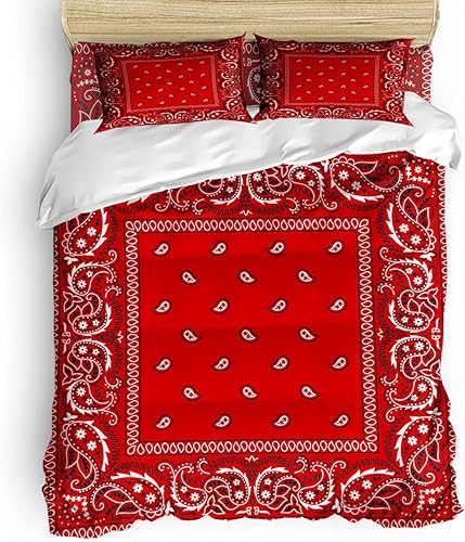 Juego de funda de edredón estilo alfombra de damasco rojo, juego de ropa de cama tamaño Queen, juego de colcha decorativo acolchado de 3 piezas,
