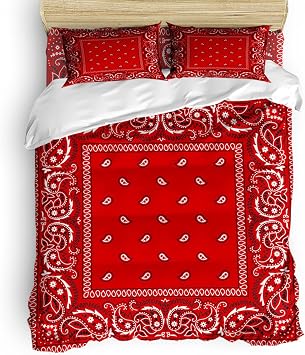 Bandana Red Damascus Rug Style Duvet Cover Set, Queen Girly Bedding Sets, Coverlet Set Decorative Quilted 3 Piece, Ultra-Soft Comforter Cover with 2 Pillowcases All Season90*90inch