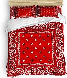 Bandana Red Damascus Rug Style Duvet Cover Set, King Girly Bedding Sets, Coverlet Set Decorative Quilted 3 Piece, Ultra-Soft Comforter Cover with 2 Pillowcases All Season(104