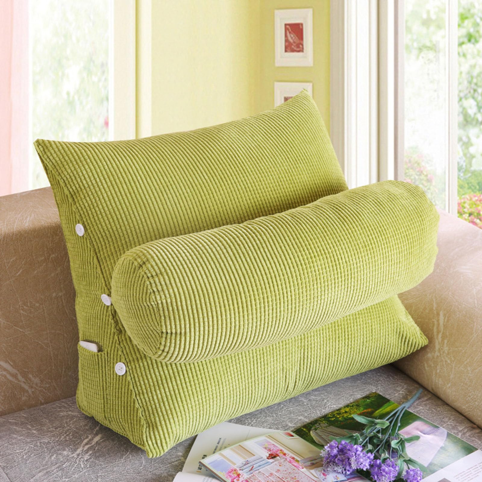 008,45x40x20cm, Reading Pillow,Wedge Sofa Backrest Cushion for Gaming Watching TV, Bed Headboard Bolster Pillow Lumber Positioning Triangular Cushion