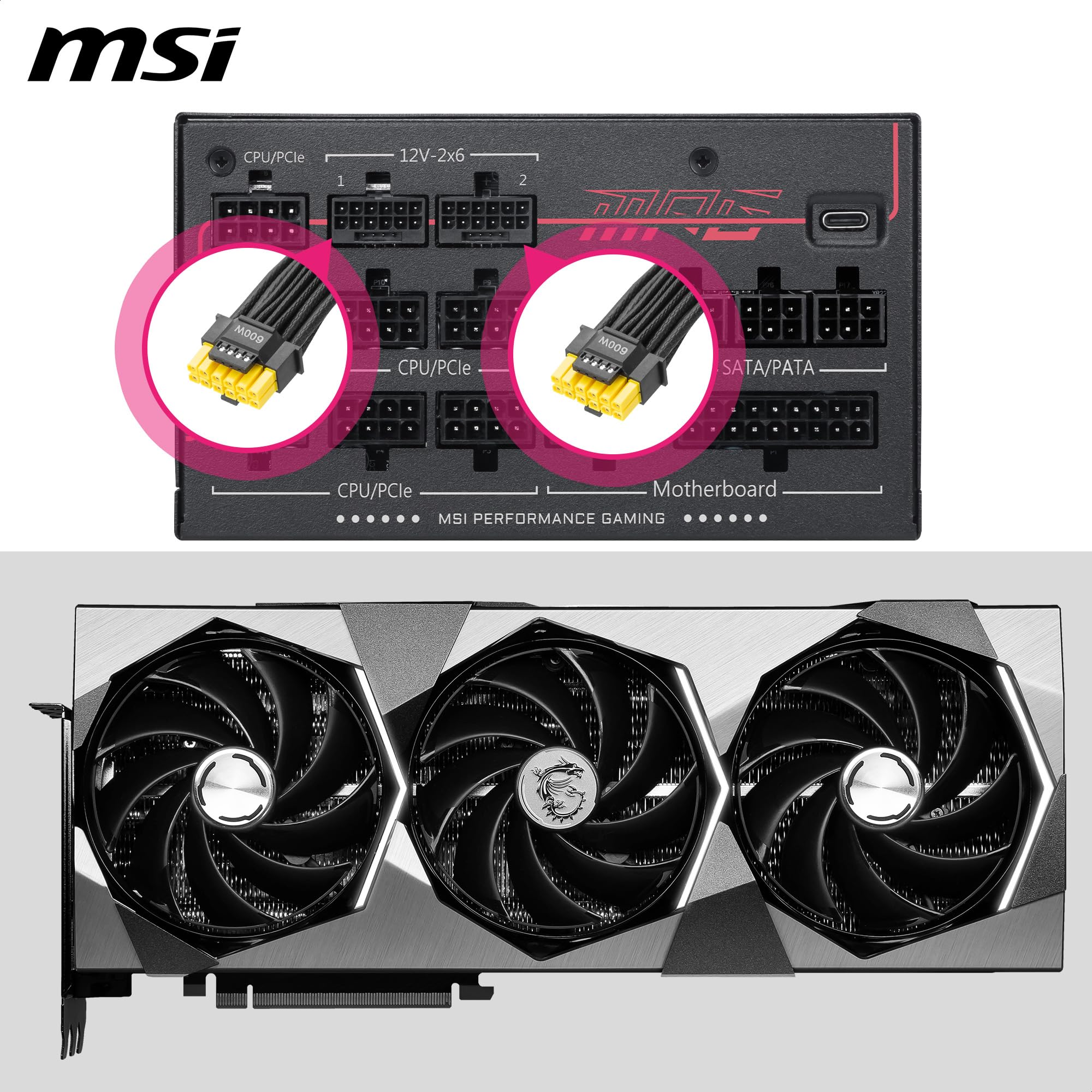 MSI MPG Ai1300TS PCIE5, Alimentation de Jeu entièrement modulaire 1300 W, 80 + Titane, Double câbles 12 V-2 x 6, GPU Safeguard+, MOSFET SiC, sécurité du Ventilateur, ATX 3.1 et PCIe 5.1, Garantie 12
