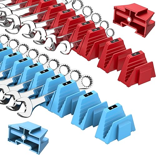 48 organizadores magnéticos de llaves modulares para cajones de herramientas, rojo y azul, estante de llaves con etiquetas métricas y SAE, soporte
