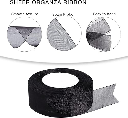 Miniatura 6 de Cinta de organza transparente de 1.5 pulgadas, cinta de gasa negra para envolver regalos, decoración de Navidad, Halloween, ramo de boda,