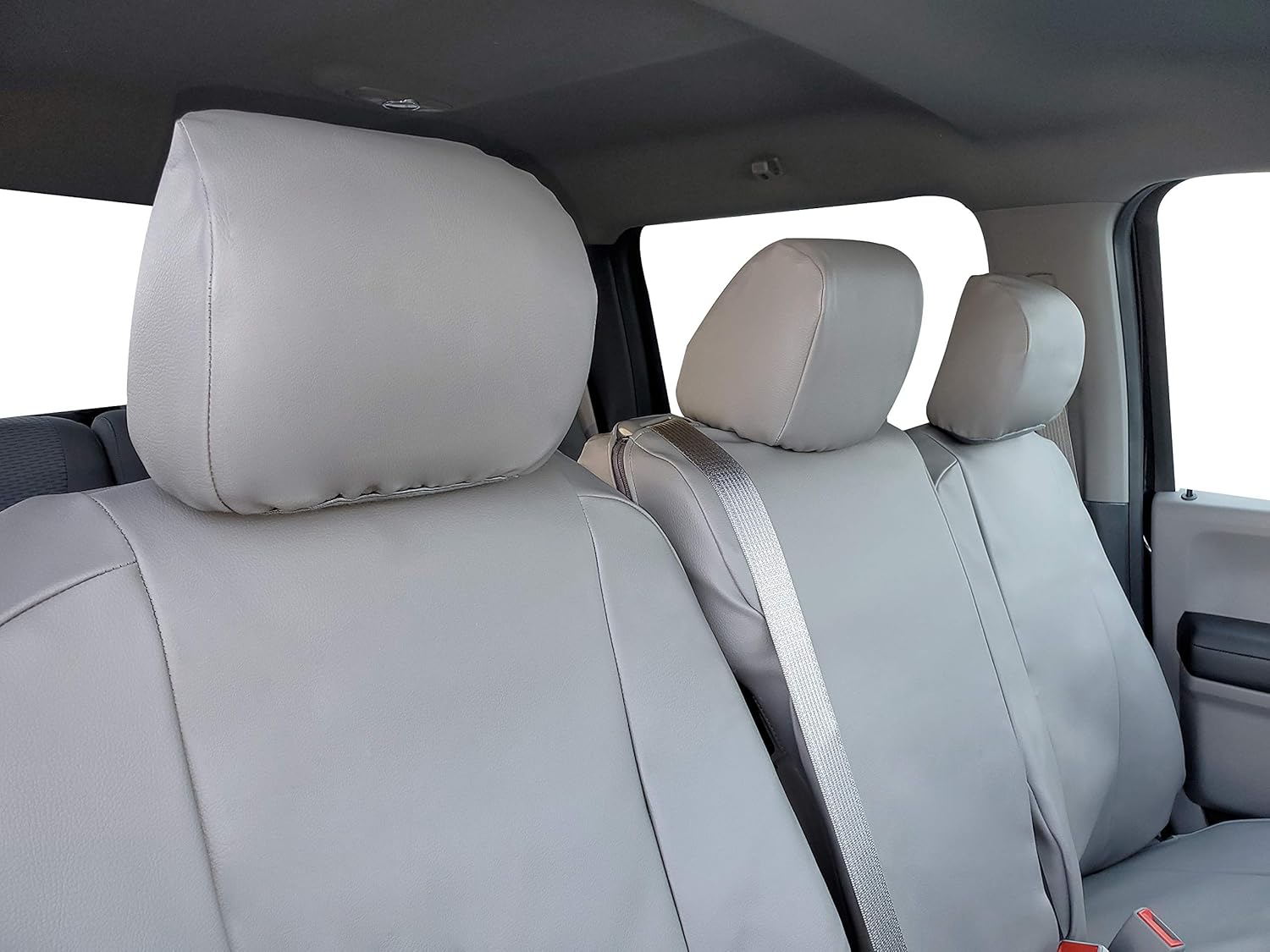 549PR1957 Custom for 2015-2020 Ford F150 Super or Crew Cab Models Front Row 40/20/40 Split Bench w/Console w/Mid Cushion Storage Seat Cover Faux Leather, Grey