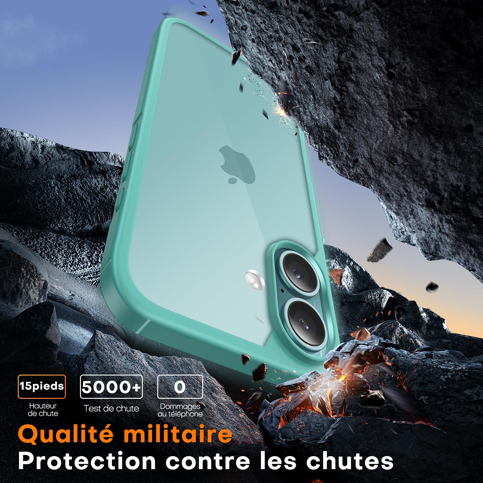 TAURI Coque pour iPhone 16 Plus avec Protection D'écran en Verre Trempé,Protection Militaire,Coque Bumper Transparente Antichoc - Vert