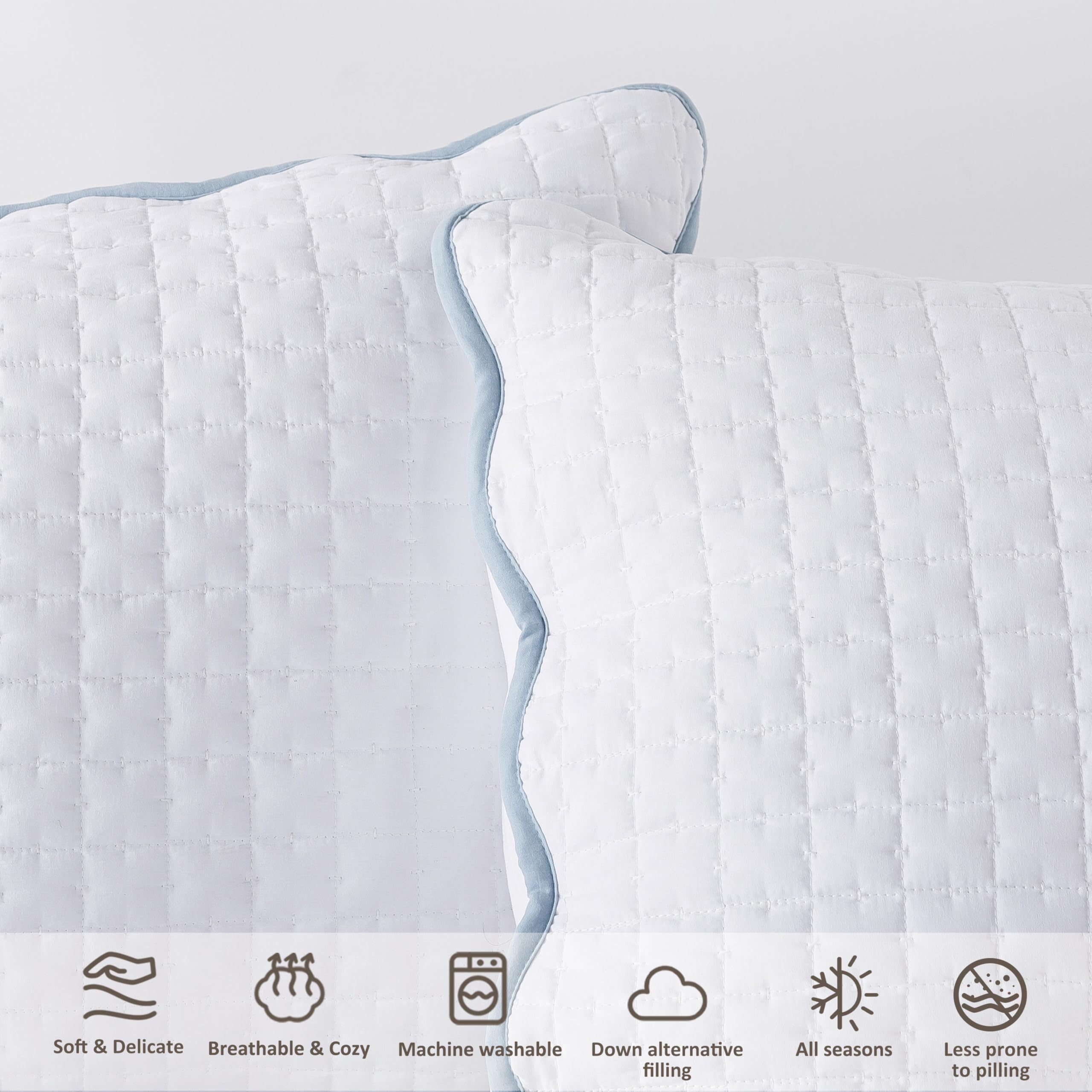 WDCOZY Set di biancheria da letto con copripiumino bianco per letto singolo, smerlato rustico rustico e leggero, copriletto Kantha Pick Stitch, 1 federa per cuscino, bordo blu con cuciture bianche