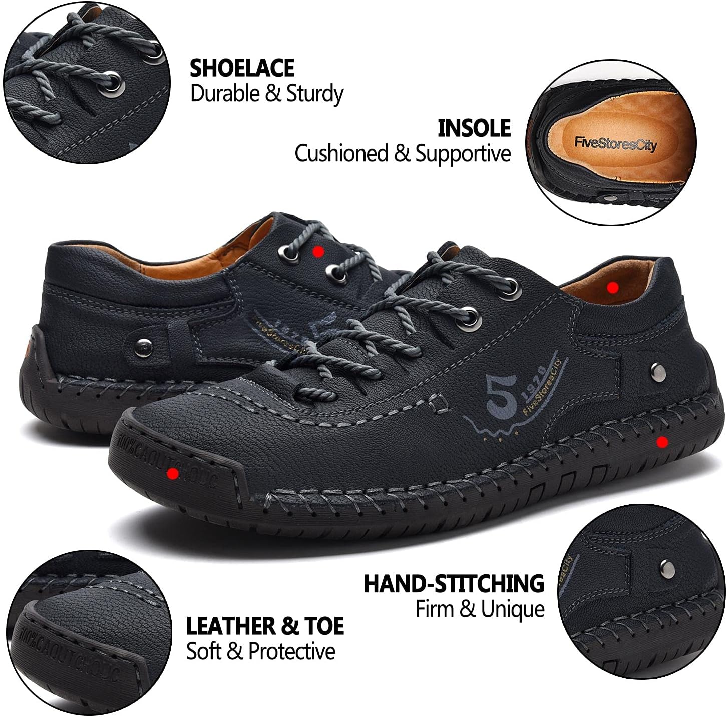 Mens Casual Shoes Summer Breathable Sneakers Loafers Walking Shoes Hand Made Lace-Up Leather Dress Flats Shoes for Driving Business Working Office - Image 5