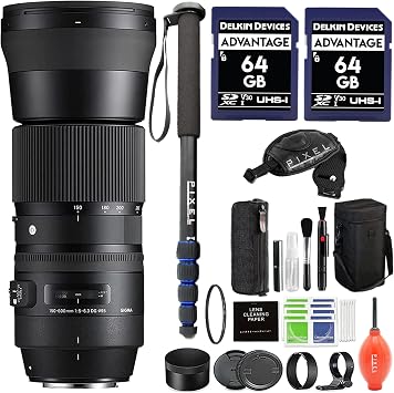 Sigma 150-600mm 5-6.3 Contemporary DG OS HSM Lens for Canon 95mm Protective Filter + Monopod + Canon DSLR Camera Bundle