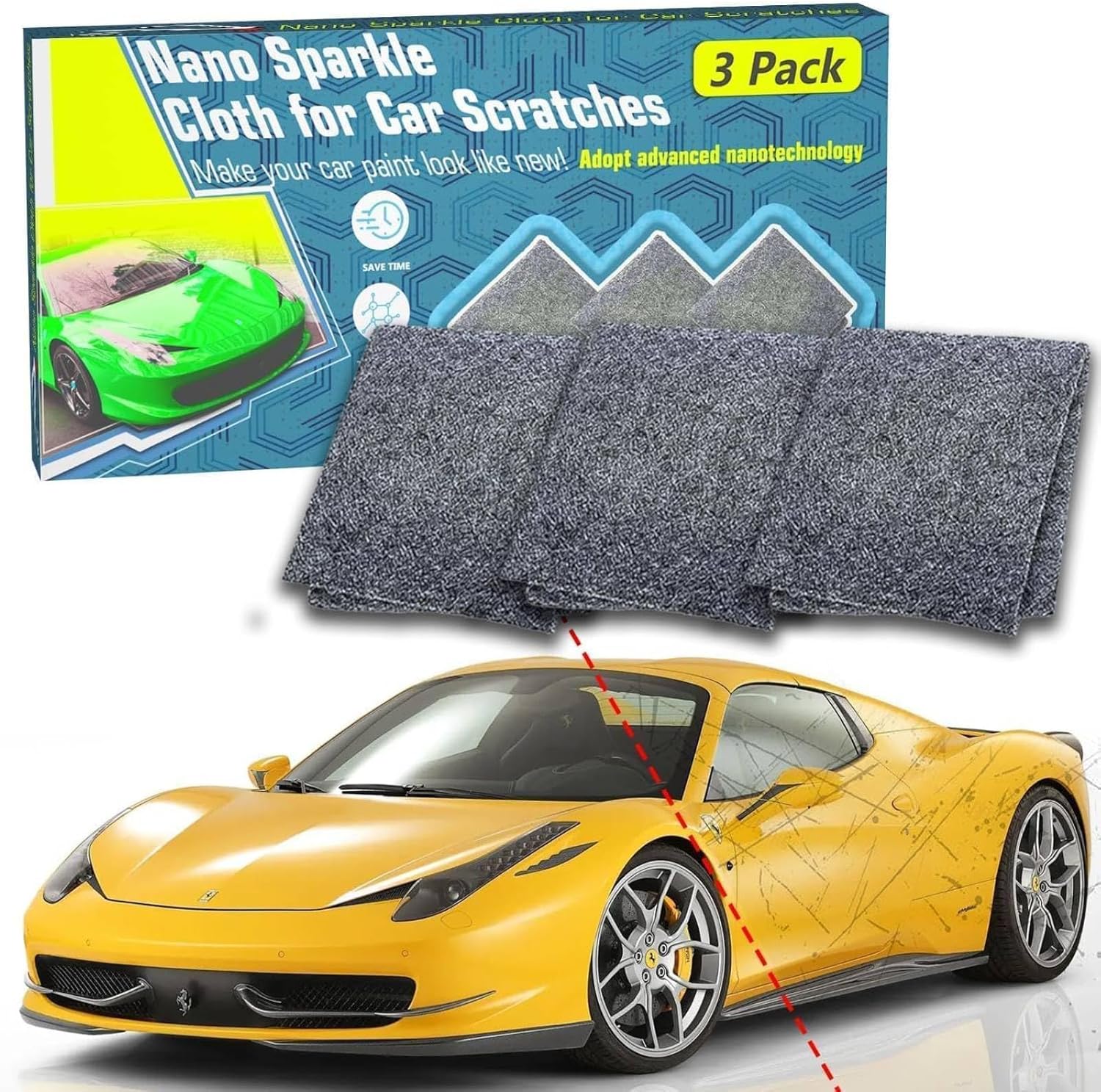 3 Pack Nano Sparkle Cloth for Car Remover, 2024 Upgrade Nano Sparkle Cloth for Car Scratches, Nano Scratch Repair Cloth Buff Out Light Scratches and Water Spots On Car-Gray