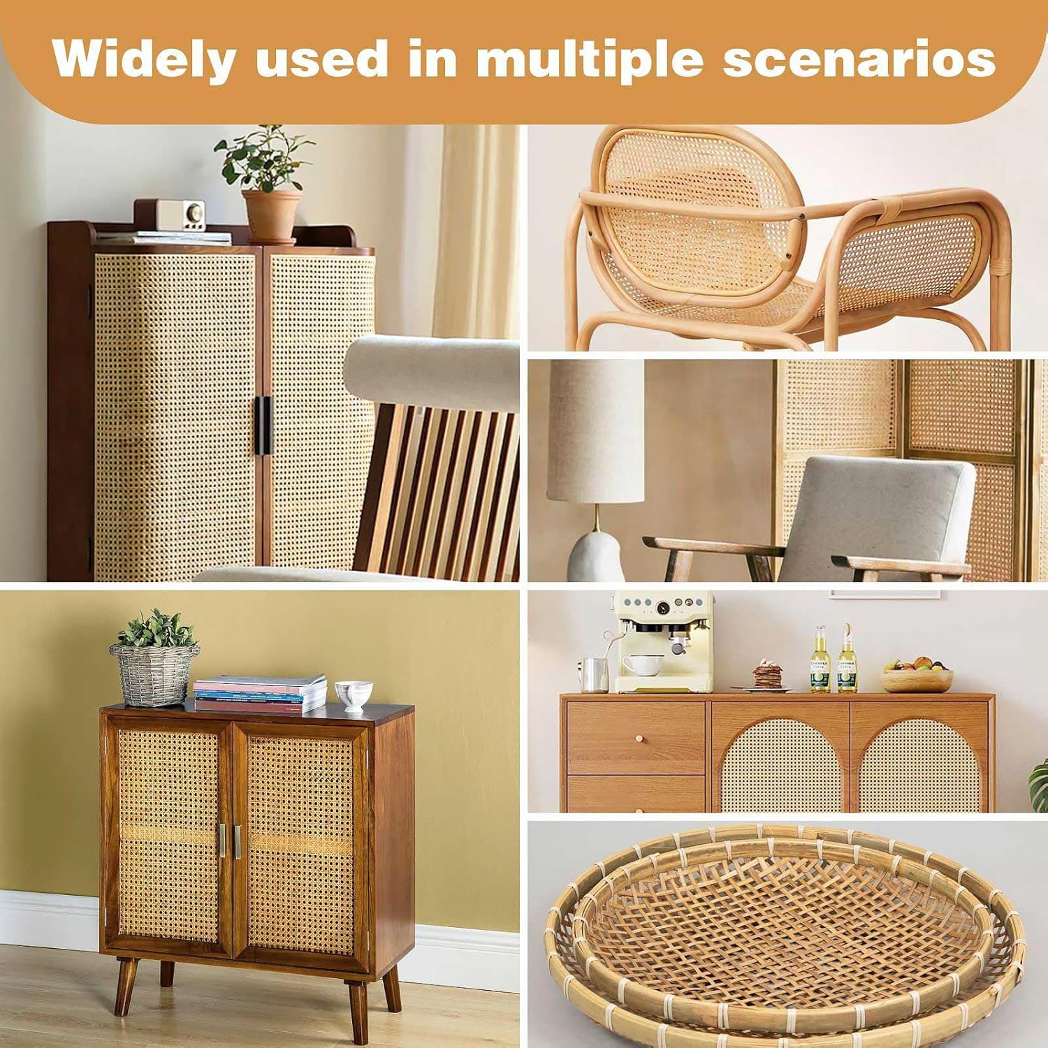 24" Width Natural Cane Webbing 5 Feet, Rattan Webbing for Caning Project, Square Rattan Cane for Furniture Chair Cabinet Ceiling Door Sofa Beds