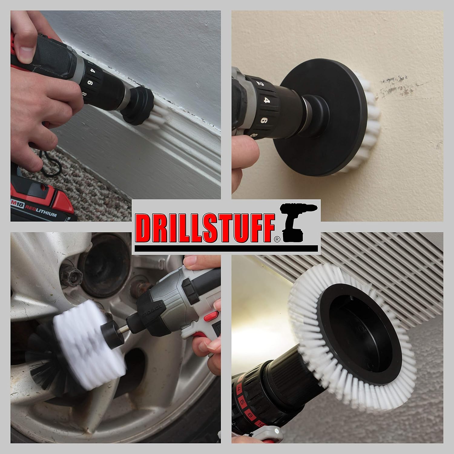 Drillstuff Drill Brush Attachment Set - Soft Drill Brush Power Scrubber Brush Drill Attachment Brush - Power Drill Scrub Brush Car Cleaning Kit - Rug Cleaning Floor Scrubber – Circular Wheel Brush : Automotive