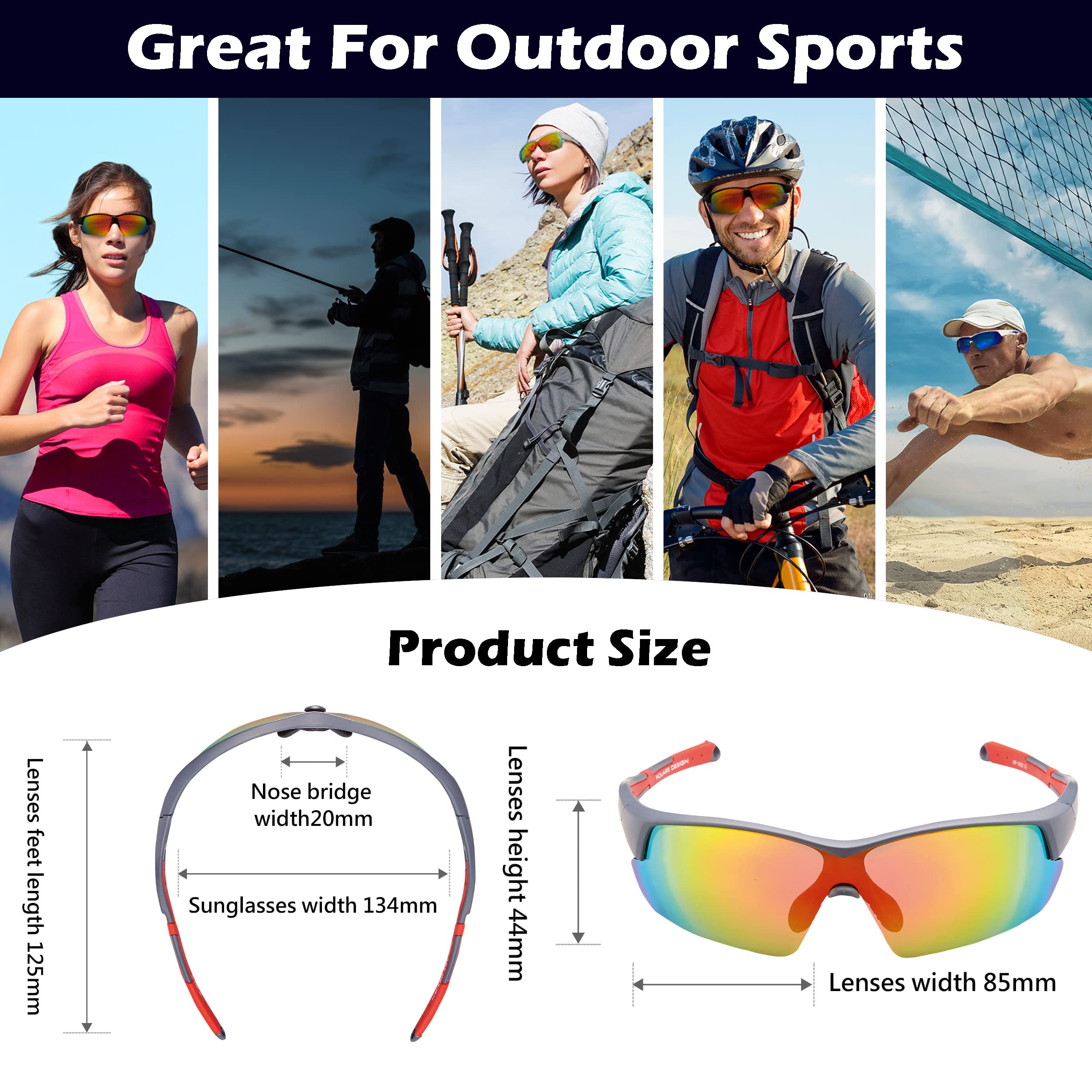 POLARS DESIGN, Polarisierte Sport-Sonnenbrille für Herren und Damen, leicht, UV-Schutz, TR90-Rahmen, blendfrei, zum Angeln, Radfahren, Fahren, Laufen, Wandern, Baseball, Golf