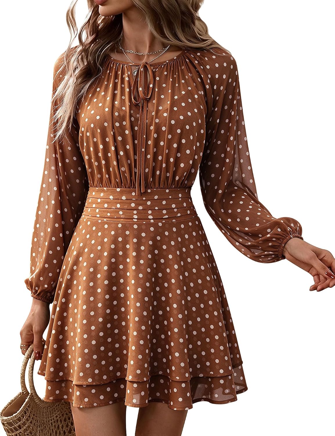 AIMCOO Womens Chiffon Floral Mini Dresses Long Sleeve Flowy Boho Dress