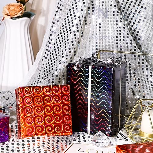 Miniatura 2 de LeZakaa Rollo de papel de regalo holográfico  Mini rollo  Corazón moradoespirículo naranjarayas onduladas negras para Halloween, día de San