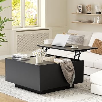 FABATO 31.5 Lift Top Coffee Table Wood Center Table with Storage, Black | Wood Square Coffee Table, Farmhouse Coffee Tables, Hidden Storage, Modern Center Table for Living Room, Home Office