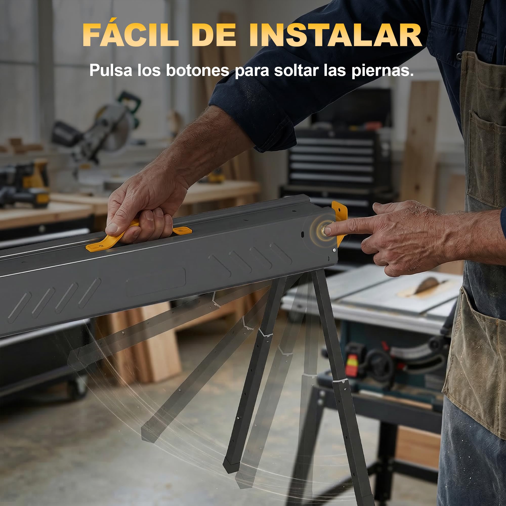 HOMCOM Set de 2 Caballetes para Sierra Plegables, Banco de Trabajo, Altura Ajustable, para Madera 2x4, con Asa, Ganchos, Base Antideslizante, para Carpintería y Bricolaje, Soporta hasta 500 kg, Negro