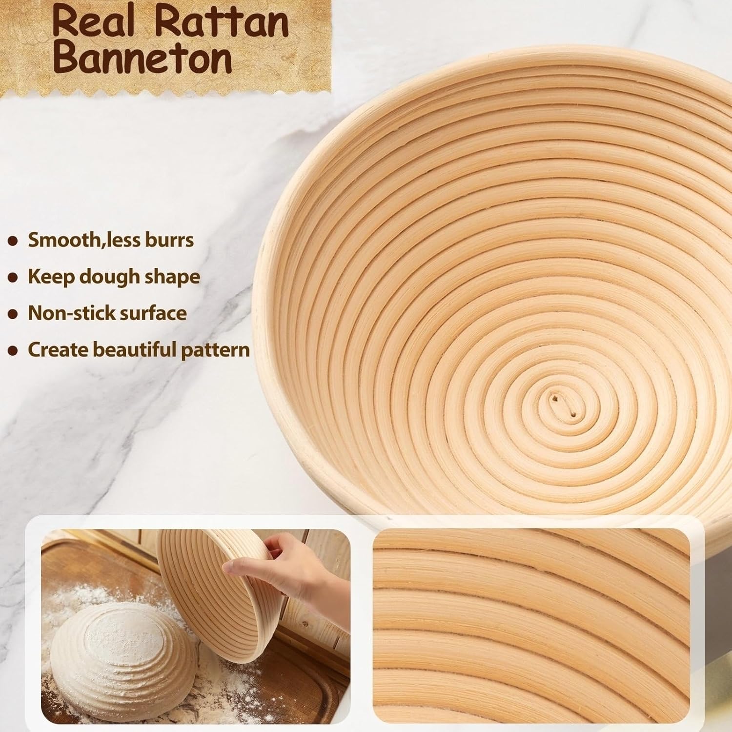 Sourdough Starter Kit, Sourdough Bread Baking Supplies, 9" Round & 10"Oval Rattan Banneton Bread Proofing Baskets Set, Bread baking tools,Silicone bread Sling With Recipebook