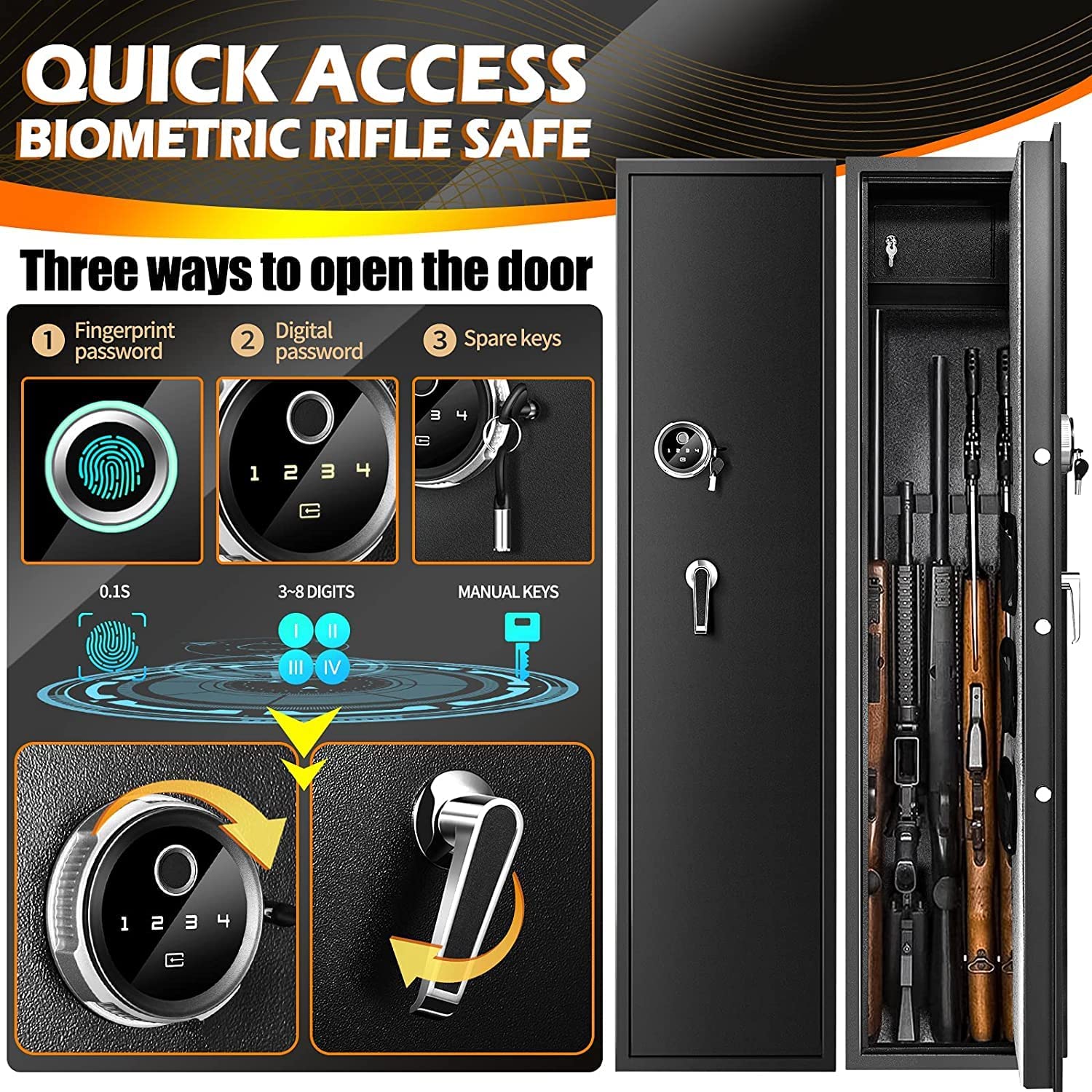 Safe Box, Fireproof Waterproof Safe Safes Rifle Safe, Biometric