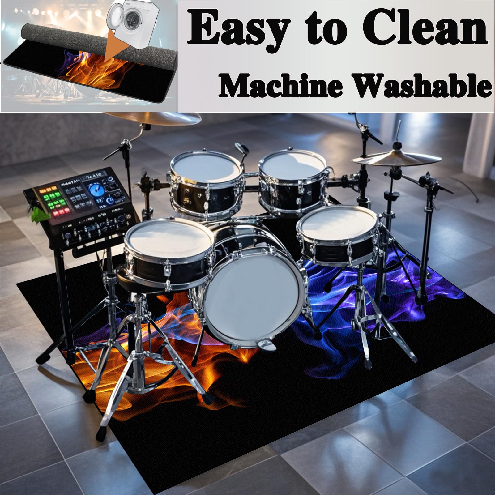 Tapis de Batterie Antidérapant et Insonorisant, Tapis de Protection pour Batterie électronique, Tapis de Tambour, Tapis pour Batterie et Percussions, Tapis Professionnel de Jazz 140 x 120 cm