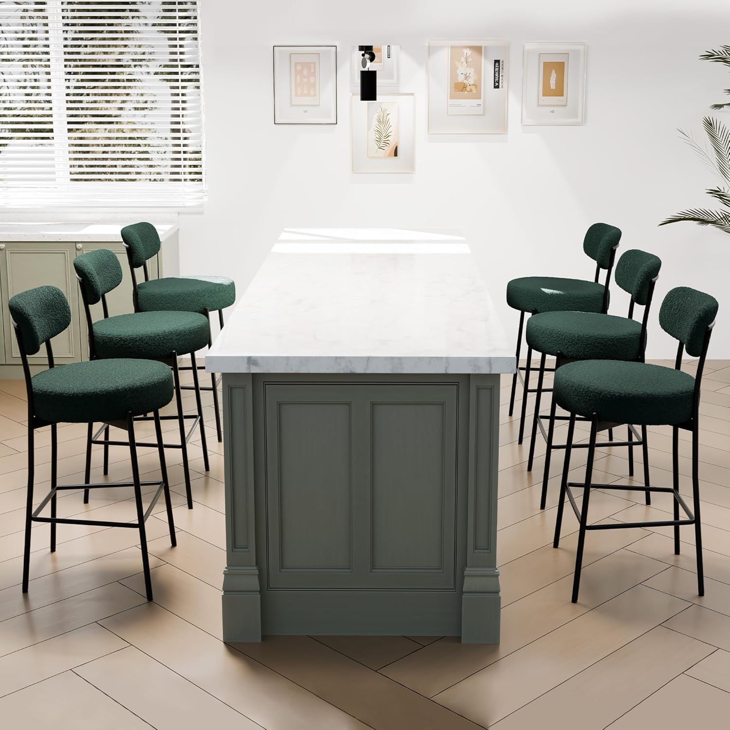 DYHOME 28" Bar Stools Set of 3, White Counter Height Bar Stools with Curved Back, Boucle Barstools with Metal Leg, Mid-Century Modern Bar Chairs for Kitchen Island, Dining Room