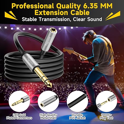 Cable de extensión 1/4 pulgada 10 pies TRS macho a hembra miniatura 2