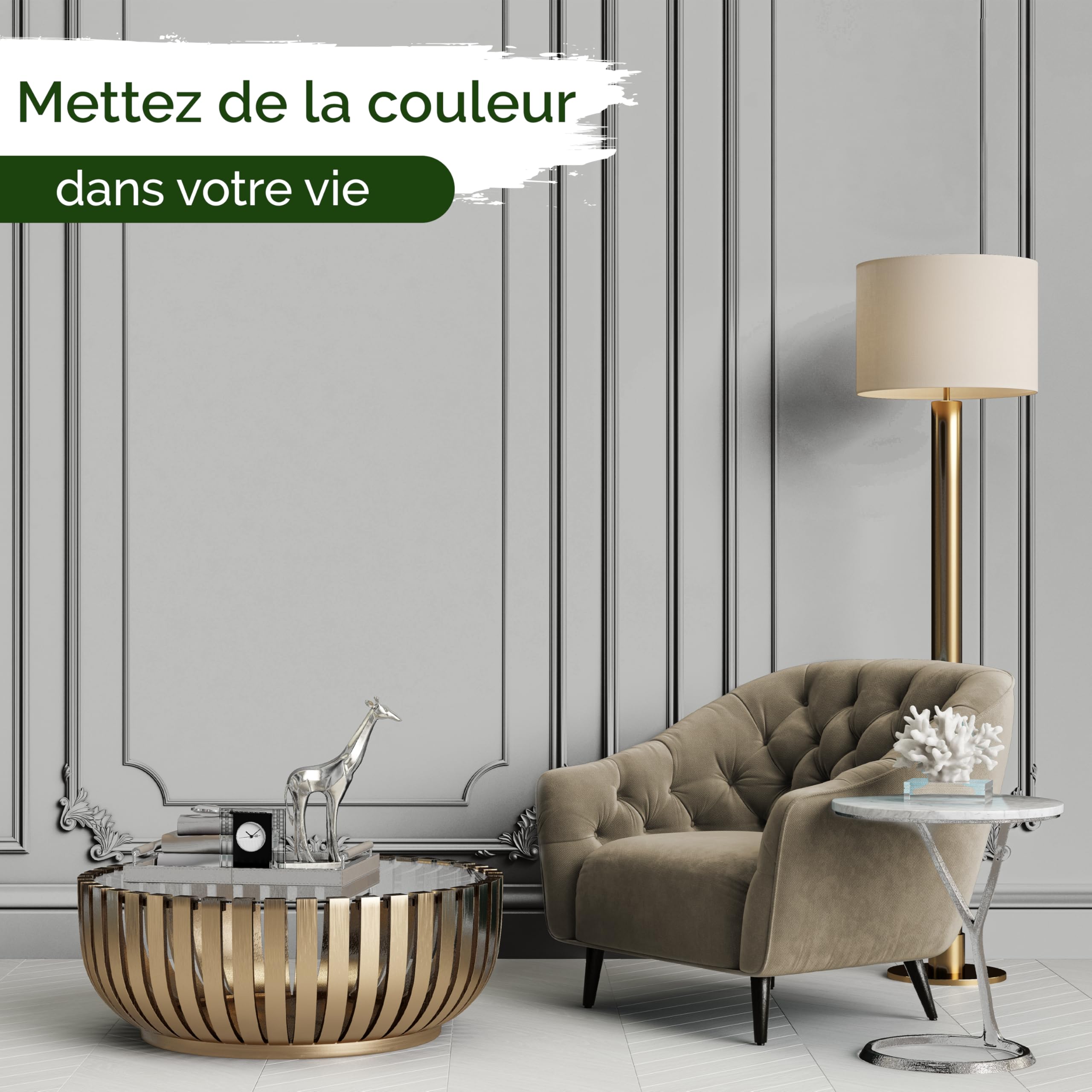 Peinture murale grise pour intérieur – 5 litres & classe de pouvoir couvrant 1, sans traces, peu de gouttes & peinture écologique, sans COV – (Shady Spice)