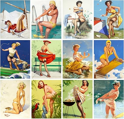 Miniatura 2 de Calendario de pared 2024 13 páginas de 8 x 12 pulgadas GIL ELVGREN Oops Series Pinup Girls Vintage Retro Carteles Portadas de revistas