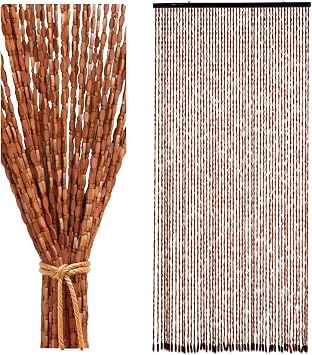 90x200cm Beaded Door Curtain, 52 Strands Bamboo Bead Curtain for Doorway, Retro Handmade Bead Door Screen Hanging Blind Screen as Decoration, Living Room Partition for Doors Windows (Brown)
