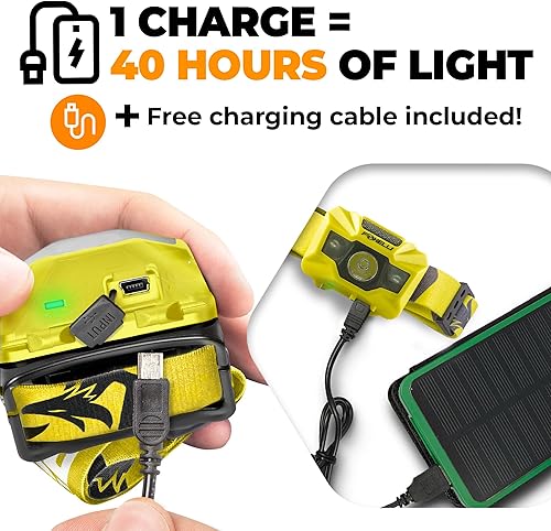 Miniatura 3 de Foxelli Linterna frontal LED recargable  Ultraligero, impermeable y recargable por USB con luz roja para correr, acampar, senderismo y al aire libre