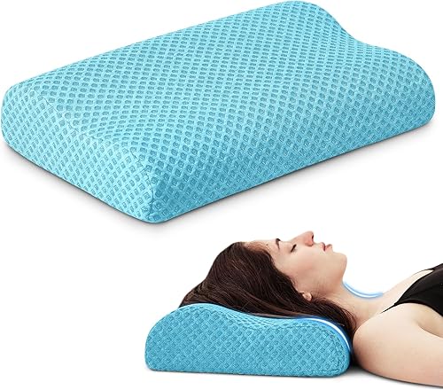 Almohada de viaje de espuma viscoelástica, almohada cervical ergonómica ondulada para aliviar el dolor de cuello, almohada compresible de media