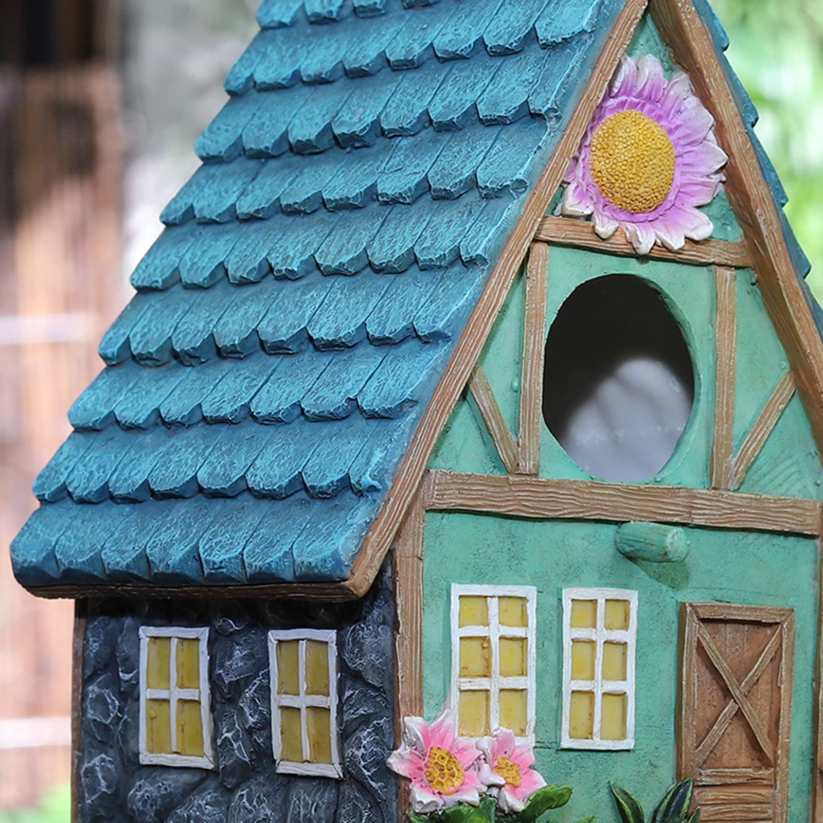 Casa de pájaros de resina sintética, para colgar al aire libre, con anillo de metal, adecuada para jardín, terraza y patio.