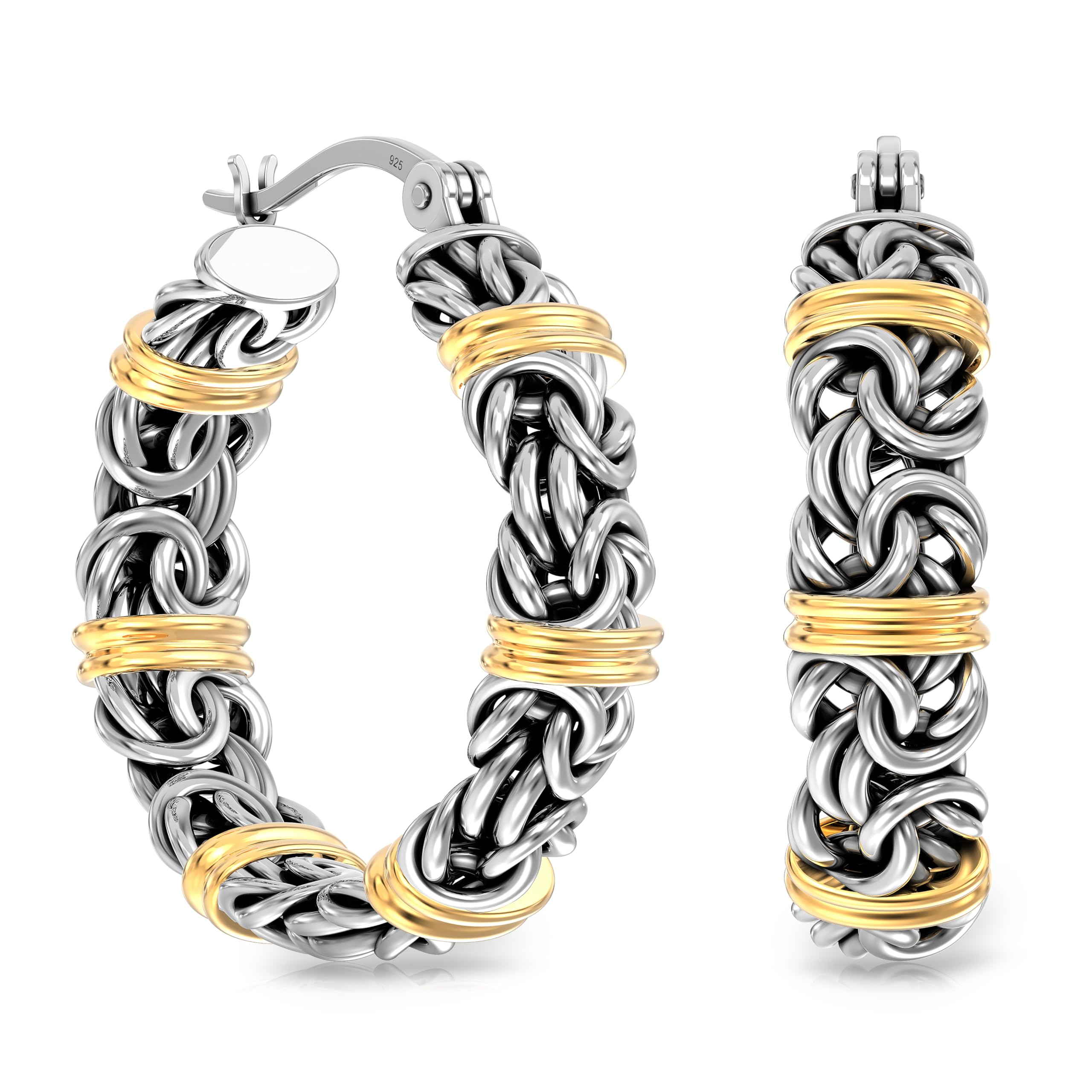 LeCalla Aros ligeros estilo Bali de plata de ley 925 de con cierre de clic antiguo de dos tonos para mujer