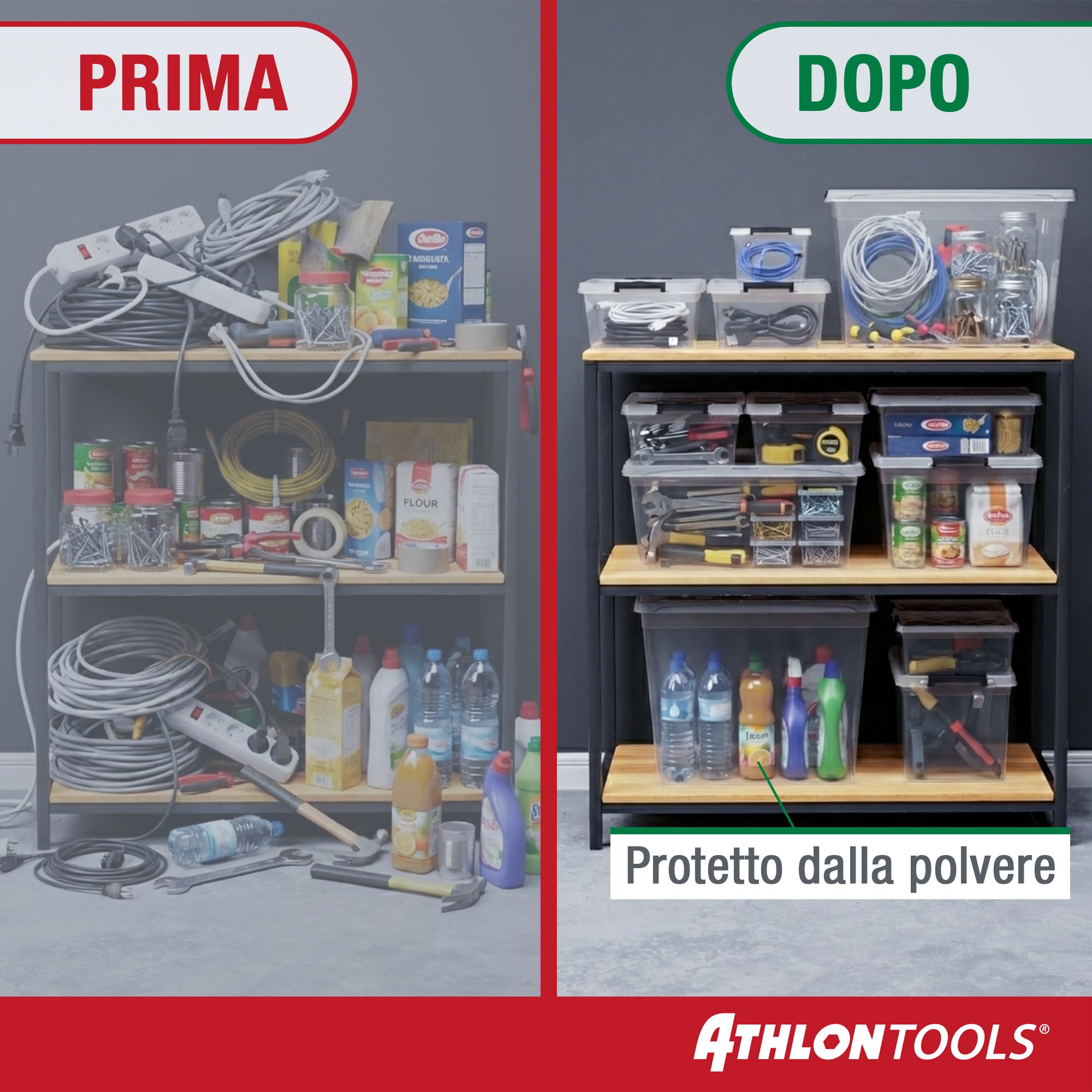ATHLON TOOLS 4x 12,5L Scatole Plastica Trasparente con Coperchio – Contenitori Impilabili con Clip di Chiusura – Adatte per Alimenti – 100% Materiale Nuovo – Organizer Casa Cucina Ufficio Garage