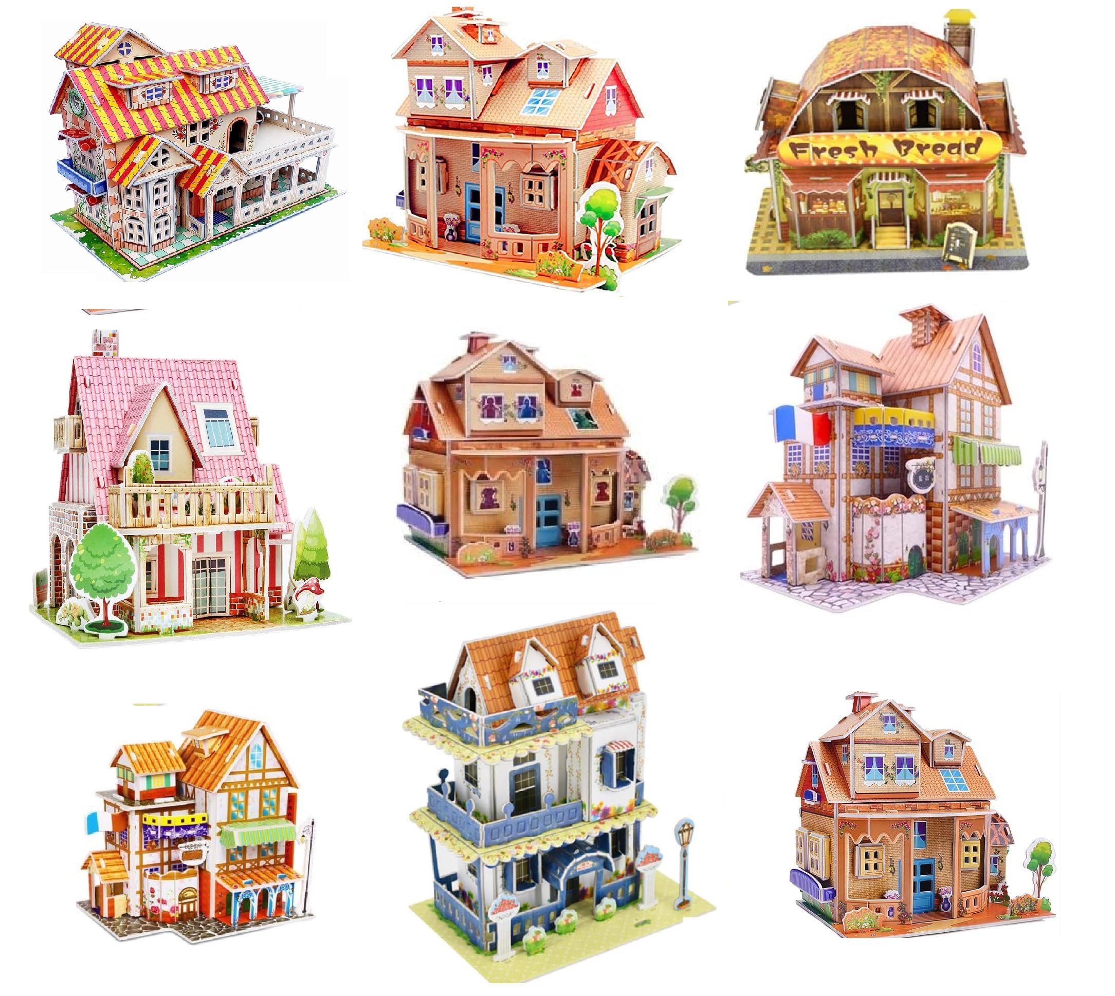 DIY 3D Puzzle Villa House Building Set of 3,Random Color & Design | Decorative Display-image-48