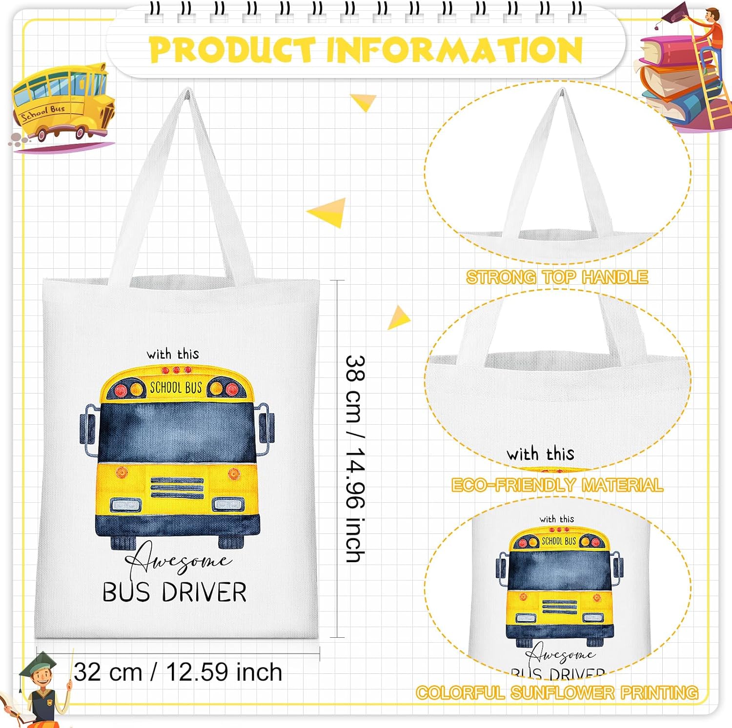Unittype 4 Pcs School Bus Driver Gifts Including Tote Bag and Women Makeup Bag Bus Driver Appreciation Gifts - Image 4