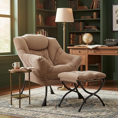 Miniatura 297 de Welnow Silla Lazy con otomana, moderna silla de descanso con reposabrazos y un bolsillo lateral, sillón para sofá de ocio, sillón de lectura