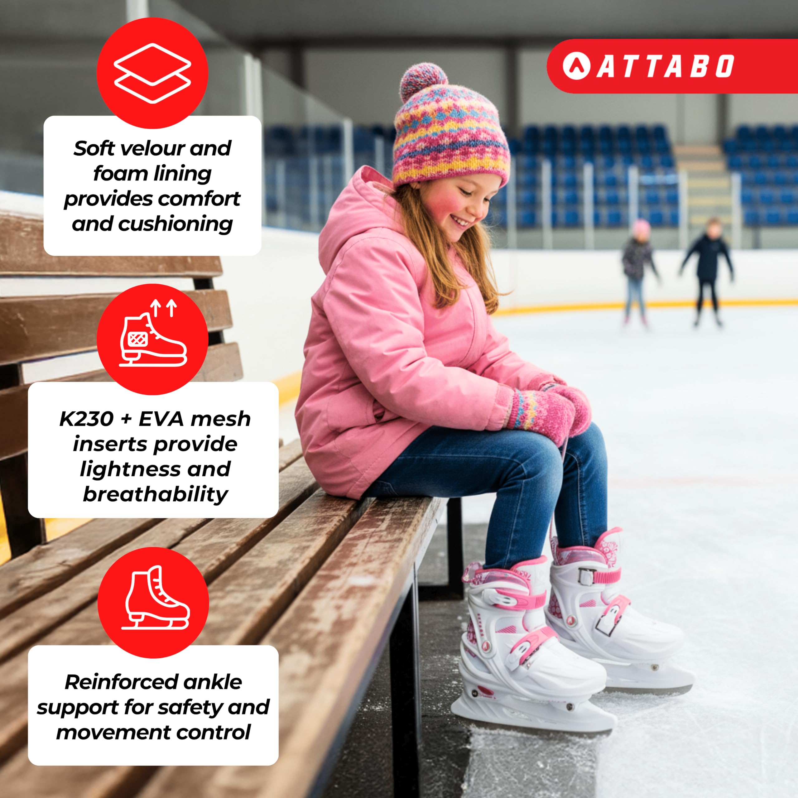 ATTABO KOA Kinder verstellbare Schlittschuhe | Freizeit Eislaufschuhe | PVC & PP Hartschale | Edelstahlkufen | Verstellbare Größe | Atmungsaktiv & sicher | Für Mädchen & Jungen
