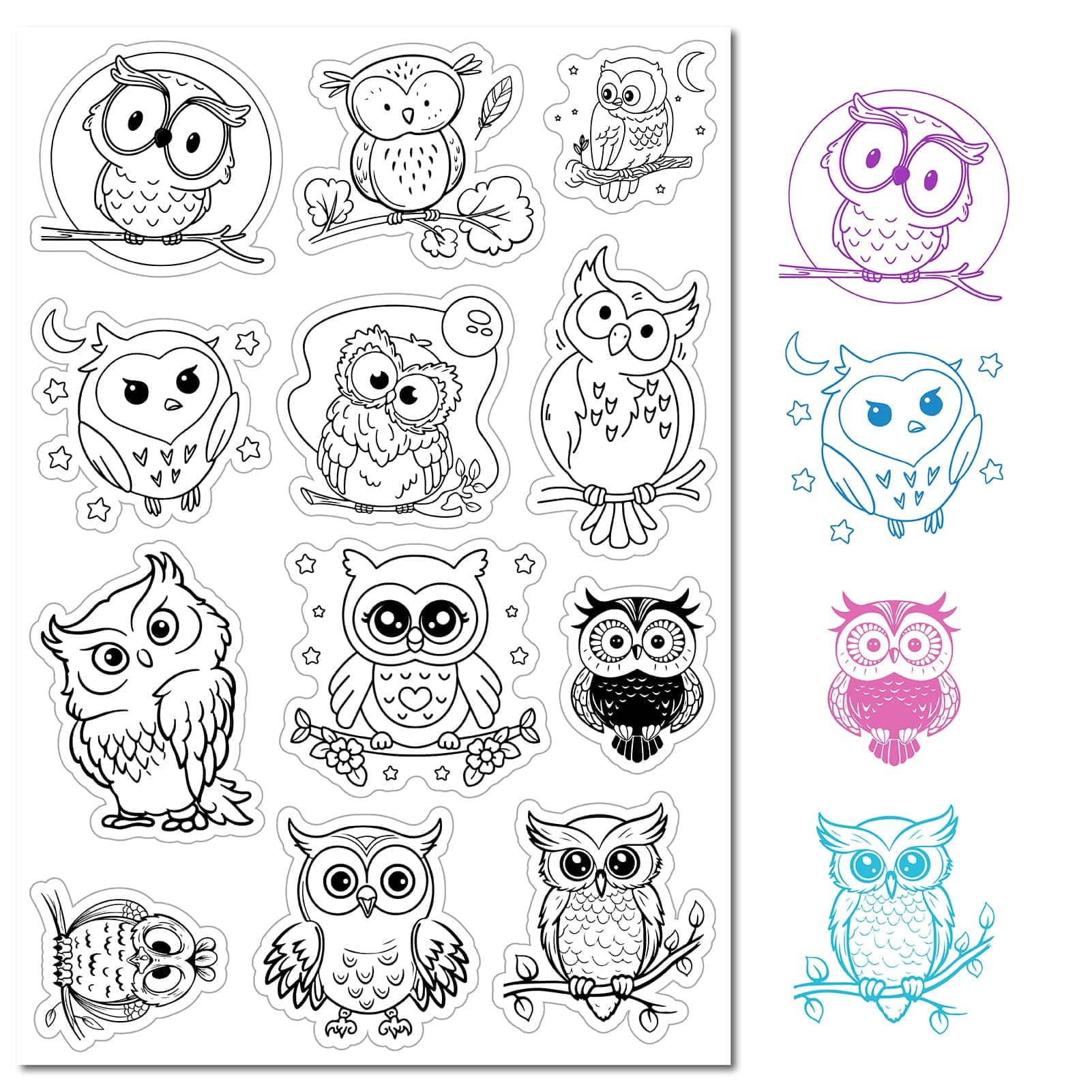CRASPIRE Cute Owl Clear Rubber Stamp Vintage Cartoon Birds Moon Transparent Silicone Seals Stamp for Journaling Card Making DIY Scrapbooking Handmade Photo Album Notebook Decor 4.3 x 6.3inch — image 1