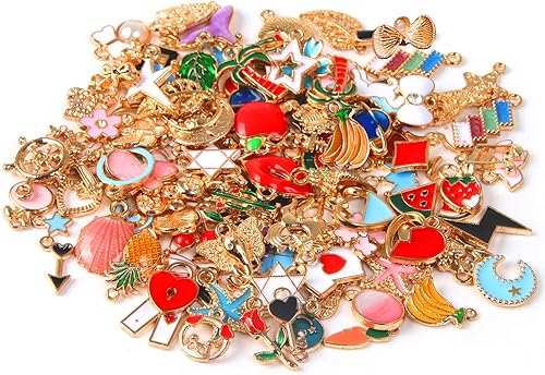 Miniatura 2 de SANNIX 110 dijes esmaltados chapados en oro surtidos para hacer joyas