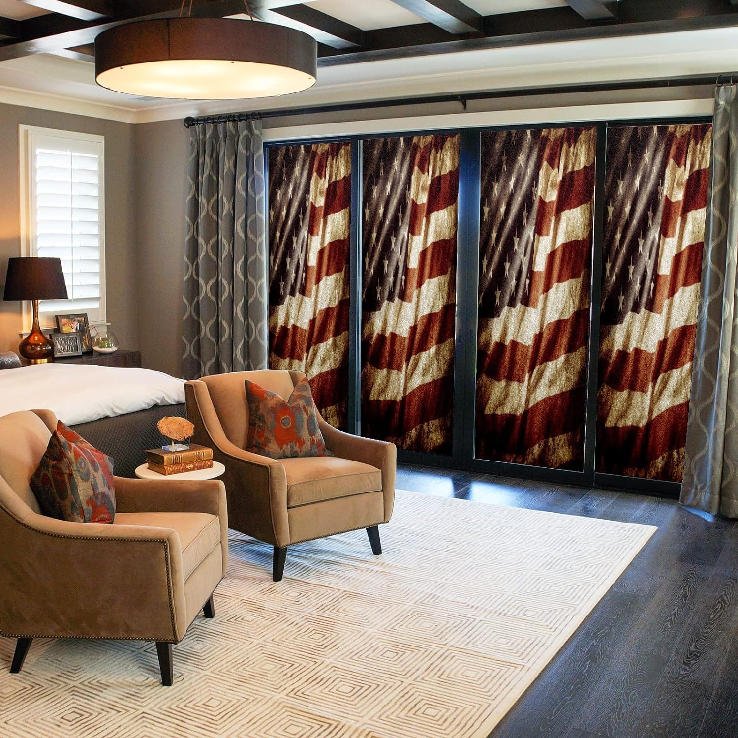 Window Privacy Film Decorative Old Rustic American USA Flag Static Translucent Cling Window Decals Frosted Glass Window Clings Sticker Non-Adhesive Heat Control 23.6'' x 35.4''