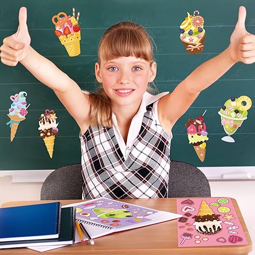 Miniatura 6 de 36 hojas de calcomanías de helado para decoración de regreso a la escuela, suministros de fiesta de helados, calcomanías para hacer tu propia