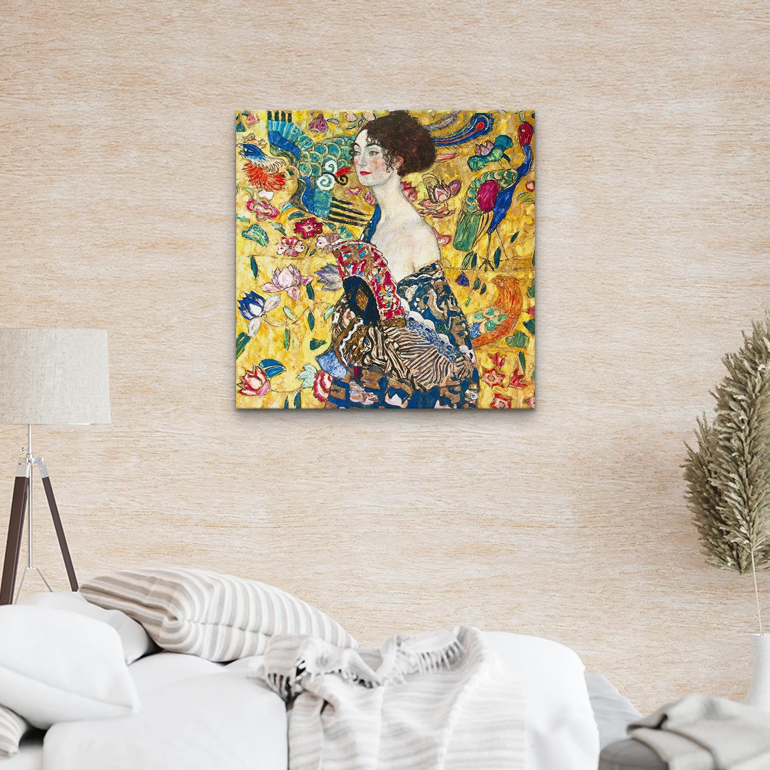 Gustav Klimt Dame mit Ventilator Gemälde Standardleinwand 70x70 Moderne Kunst