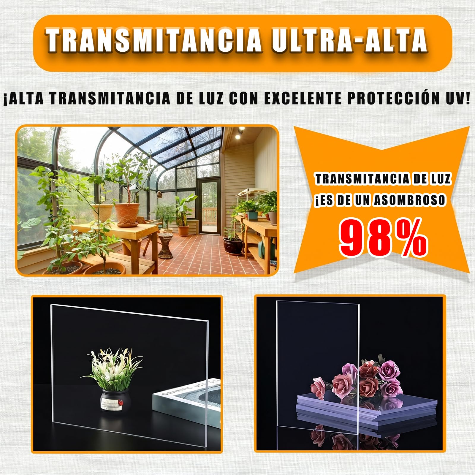 Placas Acrílica Impermeable, Lámina Techos Policarbonato Transparente Protección UV, Paneles Repuesto para Invernaderos, Hoja Metacrilato Aislamiento Lluvia Garaje [1×3m]