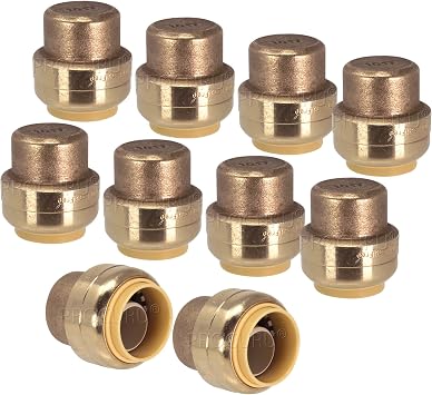 [10-Pack] PROCURU 1/2-Inch PushFit End Cap, Push-to-Connect Brass Plumbing Fitting for Copper, PEX, CPVC, PE-RT Pipe, LF Certified Safe 8X3012-10P