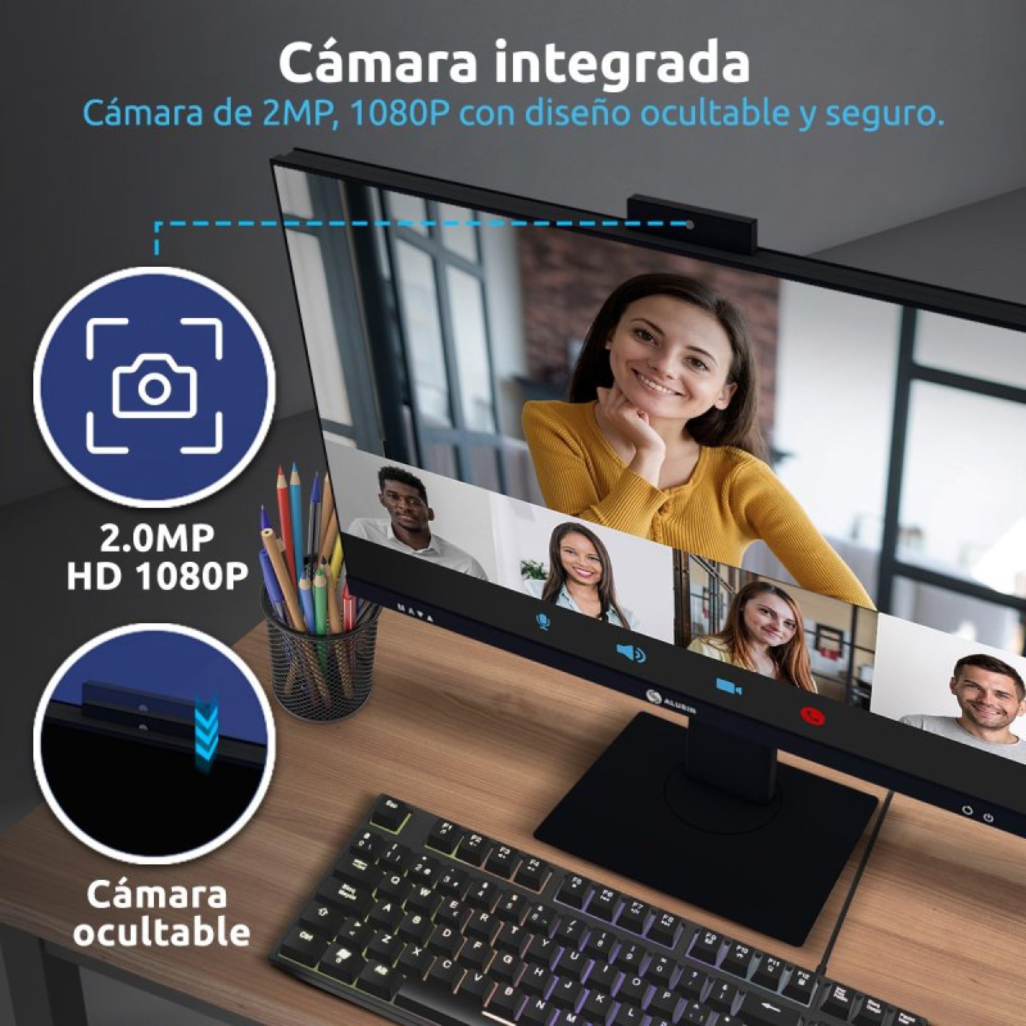 Alurin Flow PC All in One, Intel Core i5-12400, 16GB RAM DDR4, 1TB SSD, 24” Full HD IPS 75Hz, Windows 11 Home, Altura Regulable, USB-C, HDMI, Diseño Todo en uno para Trabajo y Ocio
