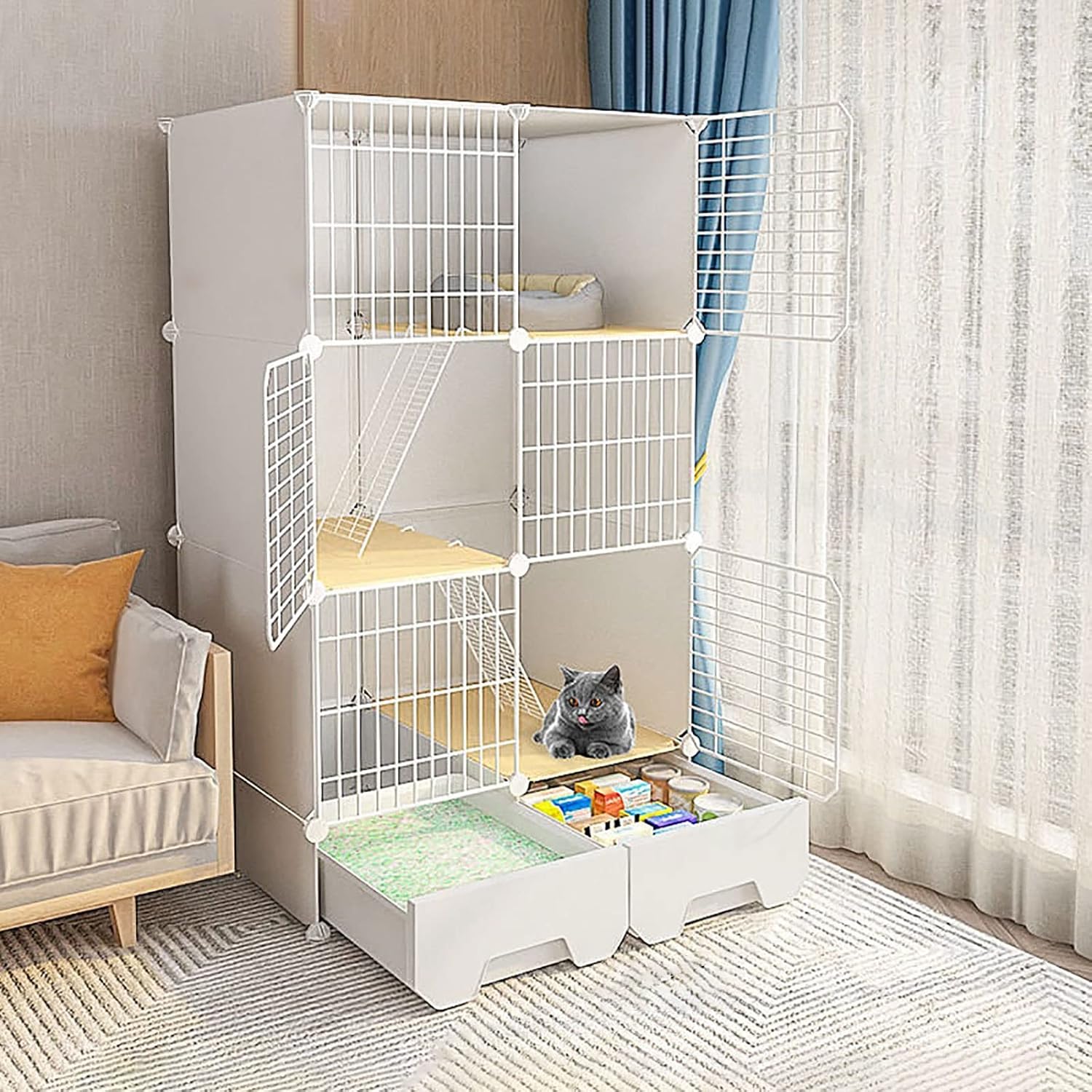 Indoor Cat Cage - Detachable Metal Cat Playpen & Enclosure for Balcony - Ideal for Kittens, Small Animals, Ferrets, and Guinea Pigs - Versatile DIY Kennel Crate