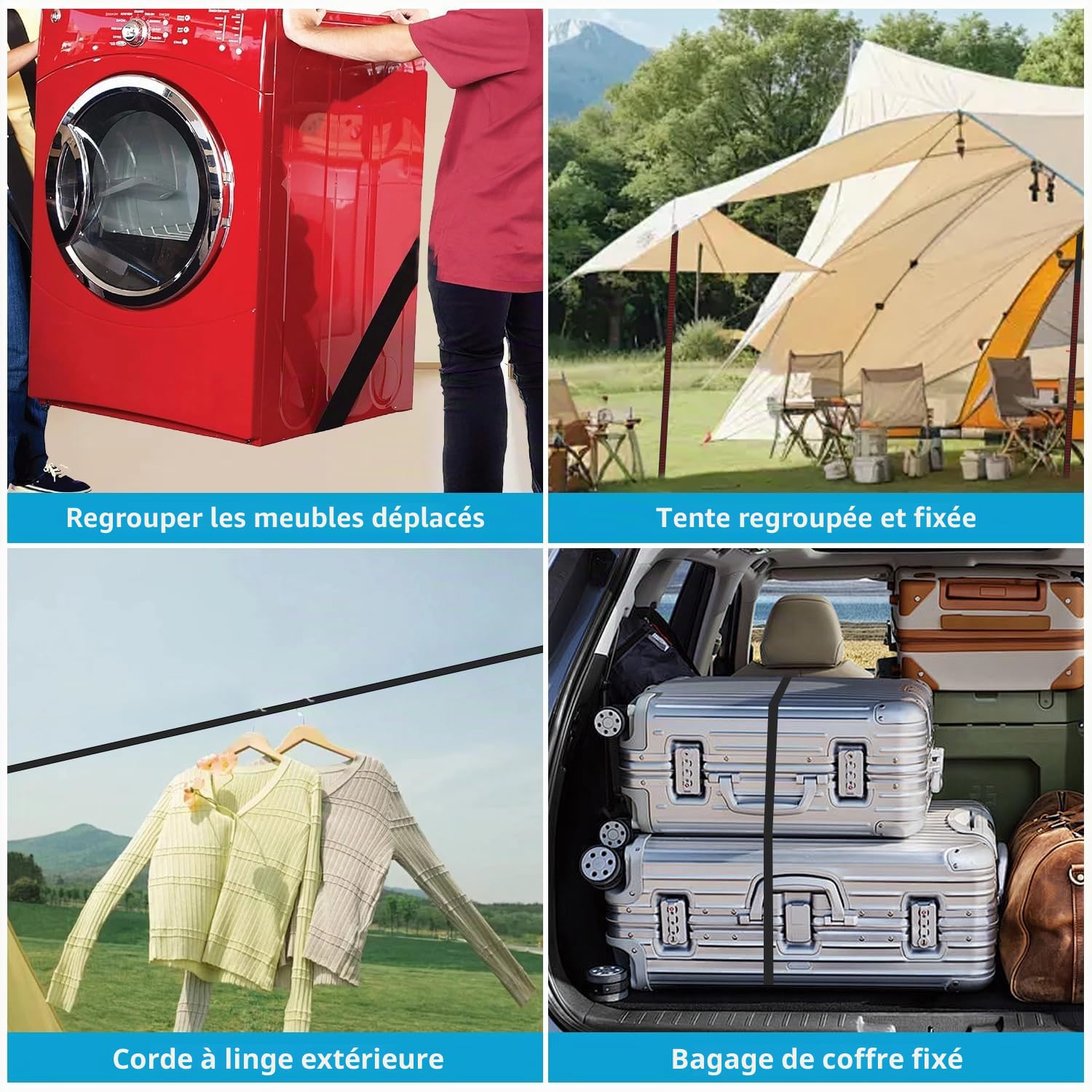 Tendeurs Elastique avec Crochets 8 pcs, 2M Plat Tendeur de Bagages, Réglables Tendeur Bagages, 2,5 Fois l'élasticité avec Doubles Crochets pour Transport de Bagages Voiture Moto Camping