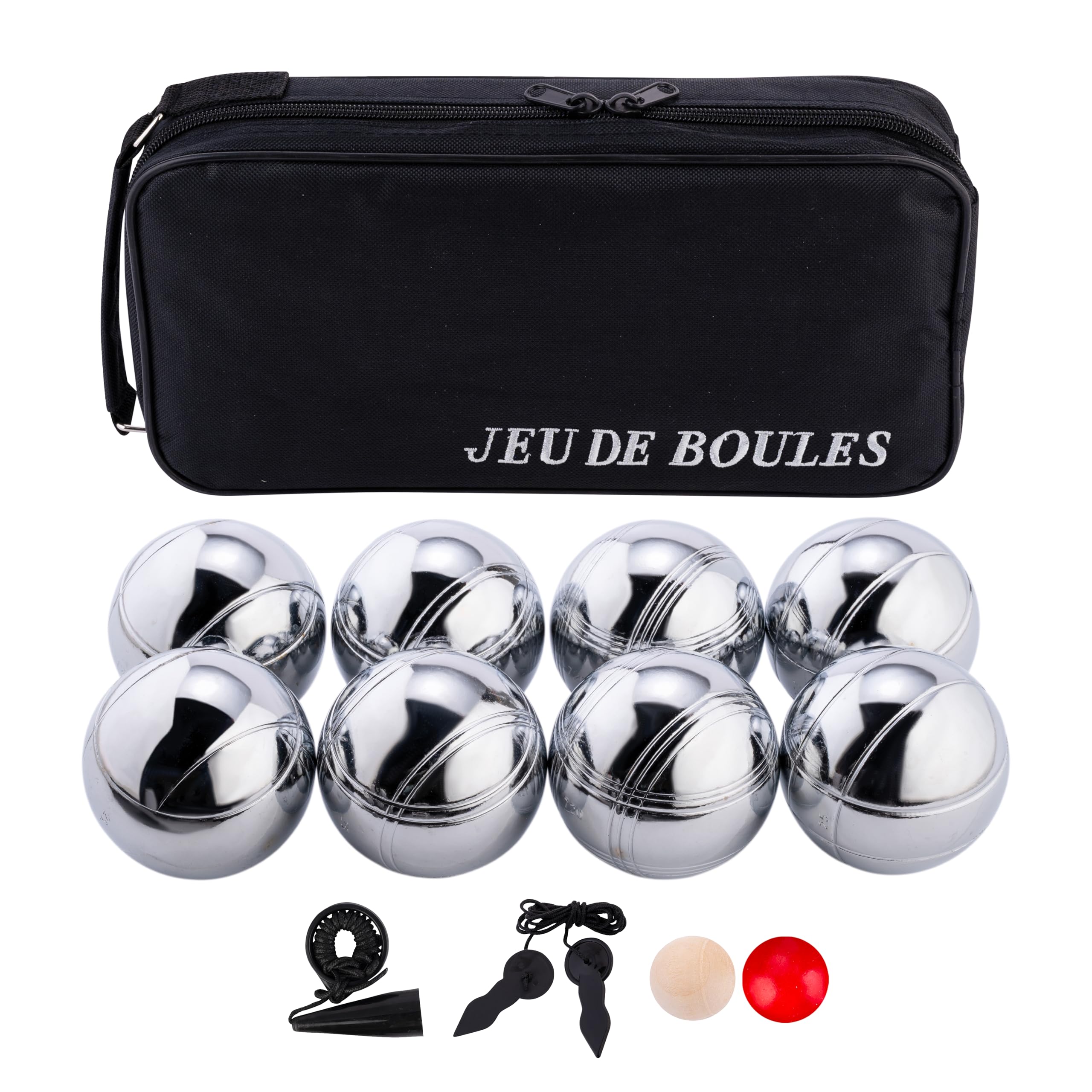 Engelhart Boules de Pétanque 8 Boules Sacoche Accessoires de Petanque - Boule Métal 74 mm 720 g - 2 Cochonnets Bois, Distance Mètre et Ramasse Boule Magnétique 2 à 4 Joueurs - Adulte Loisir 010203 | Jeu complet 8 boules pour 2 à 4 joueurs avec sacoche, co