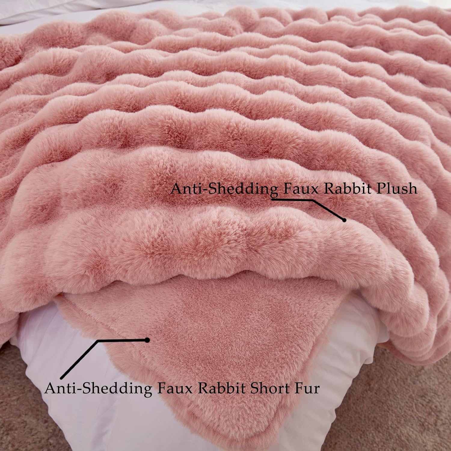 BENVWE Faux Fur Throw Blanket for Couch - Fluffy Soft Thick Bubble Blanket for Living Room Home Decor - Mothers Day Birthday Gifts for Women, Dusty Pink, 51" x 63" - Image 5